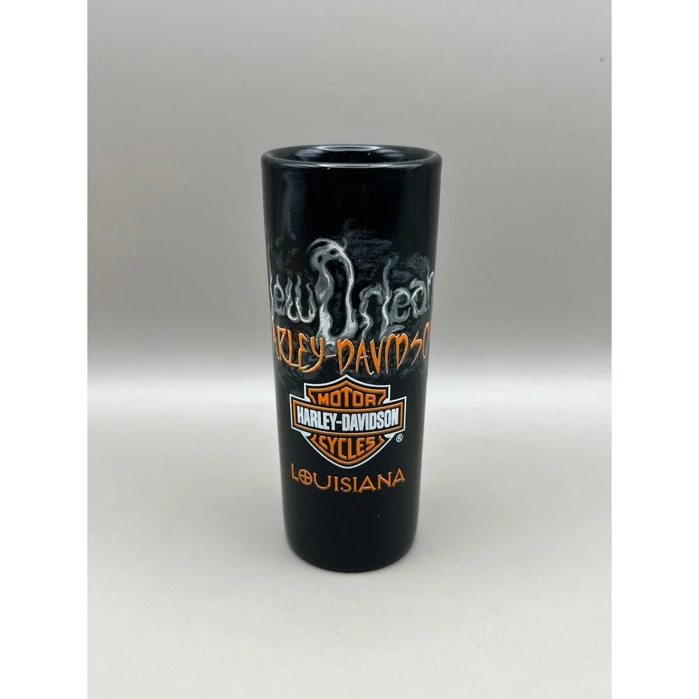 Harley-Davidson New Orleans Louisiana Shot Glass Black Ceramic Tall 4